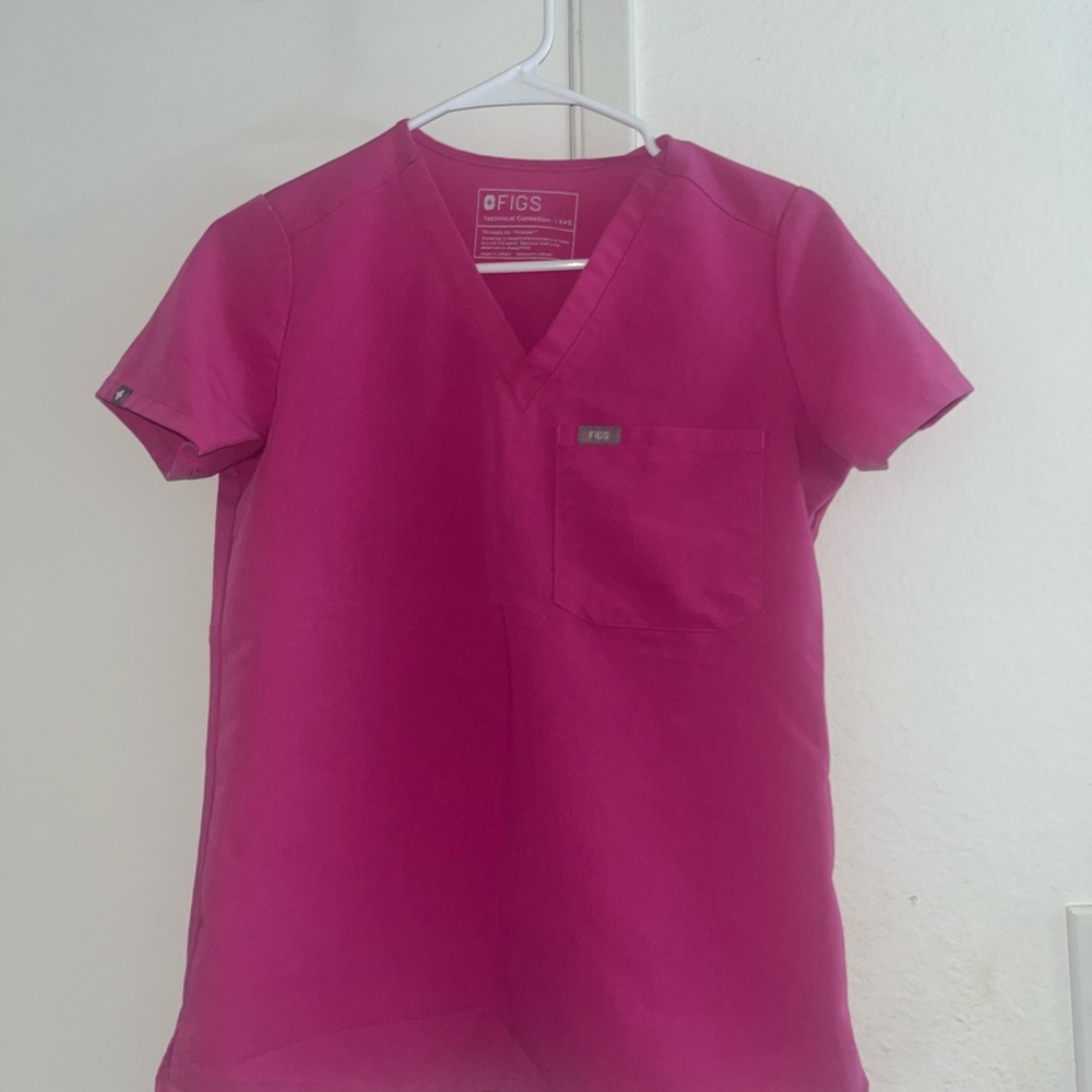 Figs Raspberry V-Neck Scrub Top